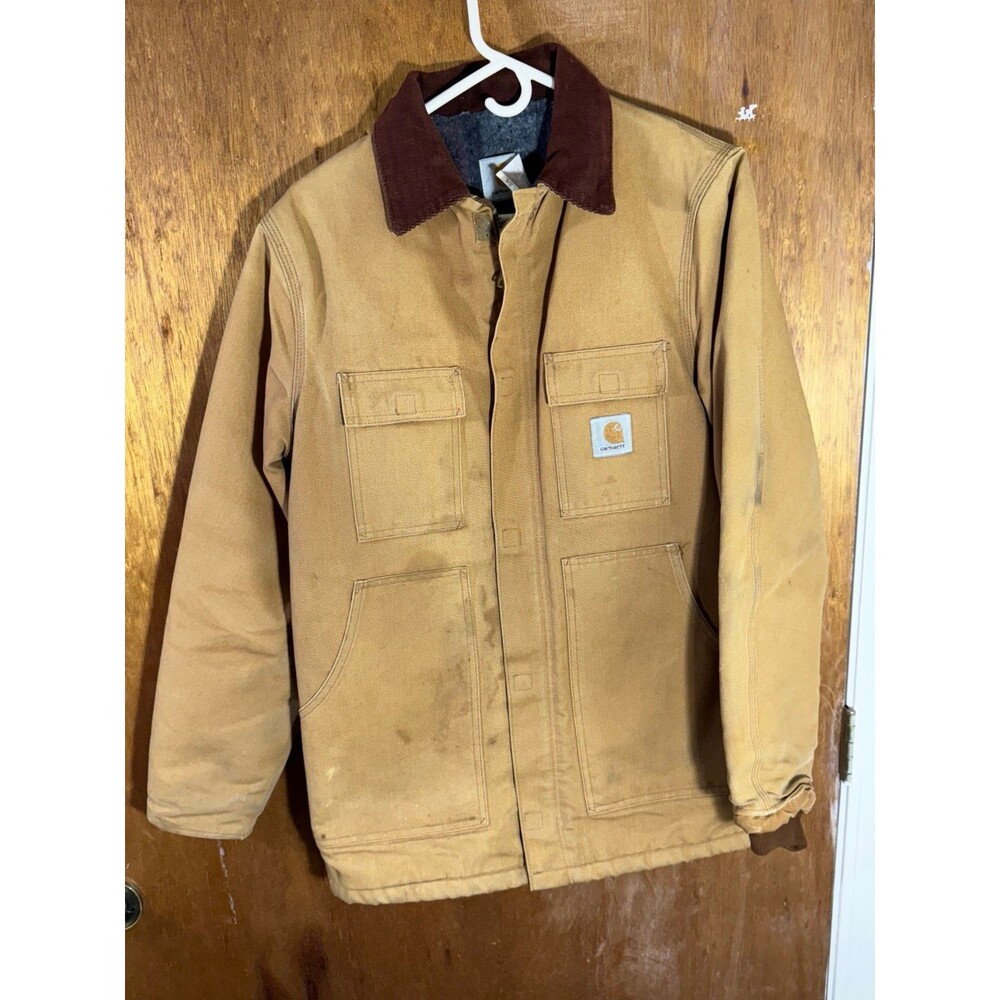 Vintage Carhartt C04 Jacket Brown Canvas Blanket Lined Chore Coat USA Large L